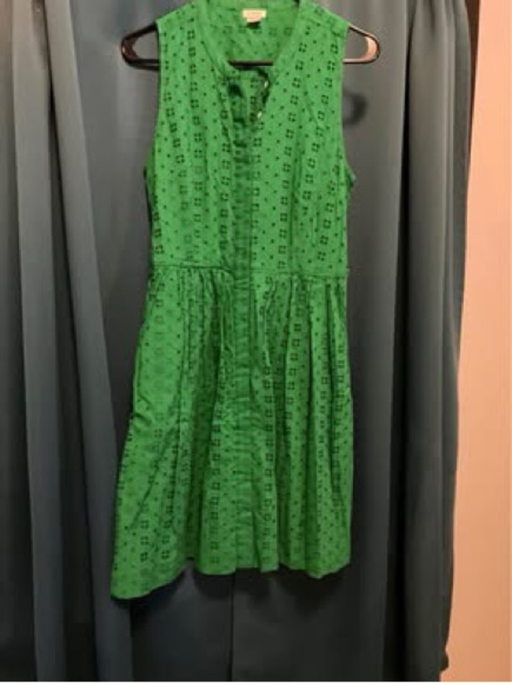 J. Crew Green Sleeveless Eyelet Dress